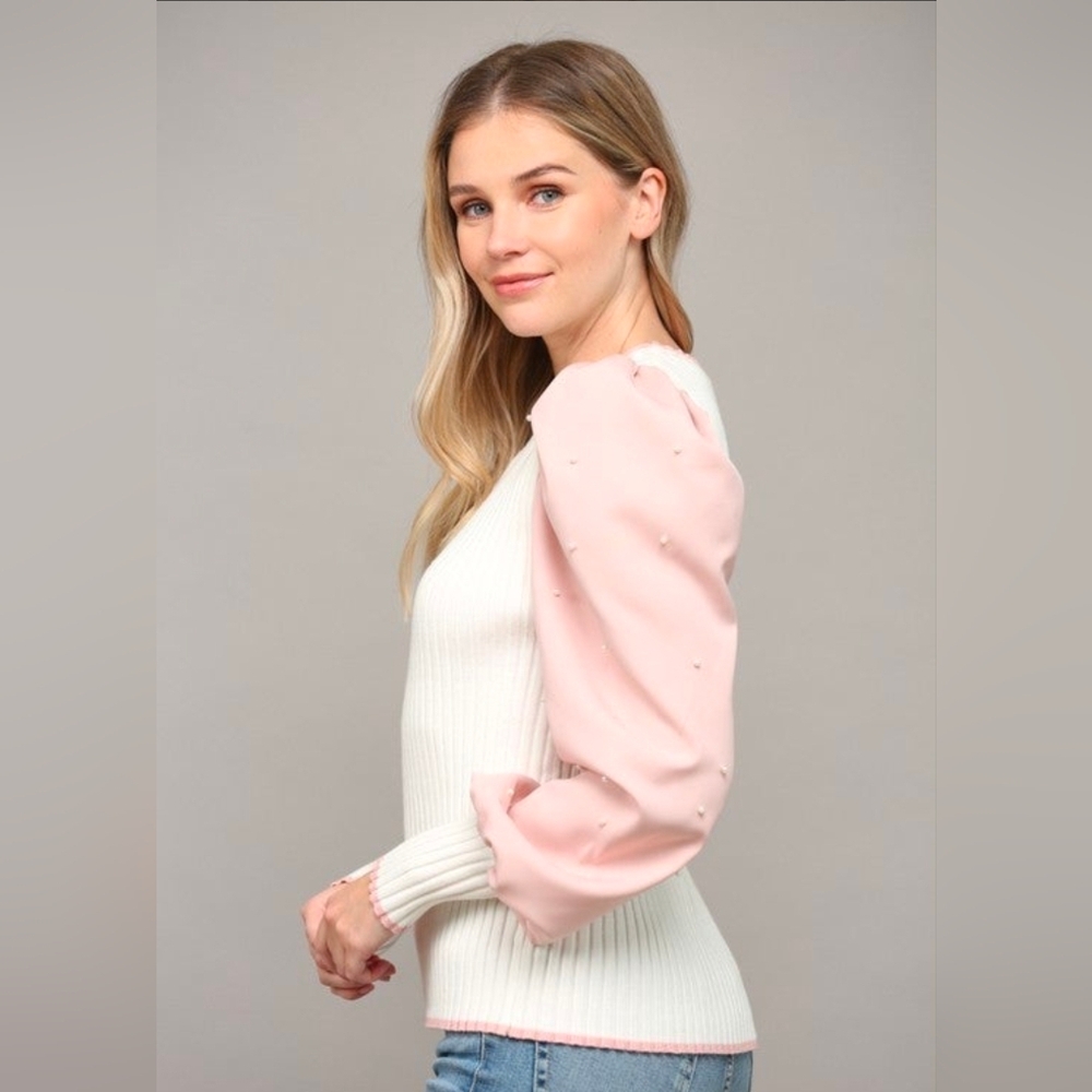 Fate Pearl Embellished Puff Sleeve Sweater - Picture 2 of 3